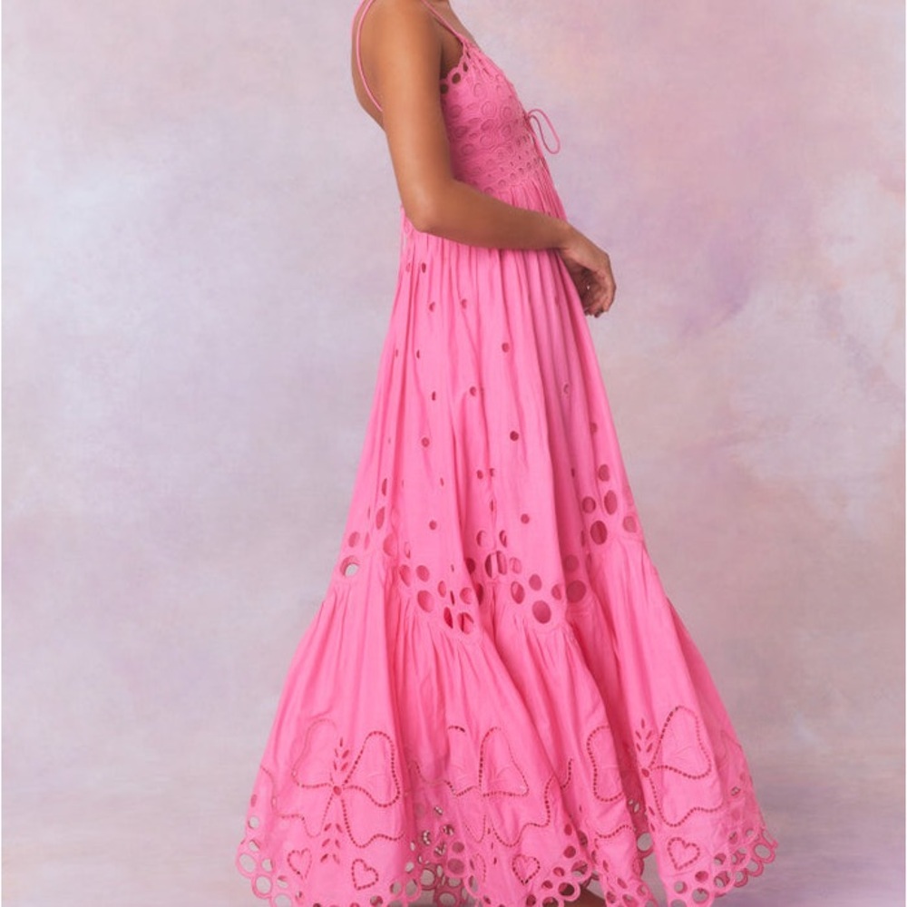 LoveShackFancy Melville Cotton Eyelet Maxi Dress Pink New With Tags